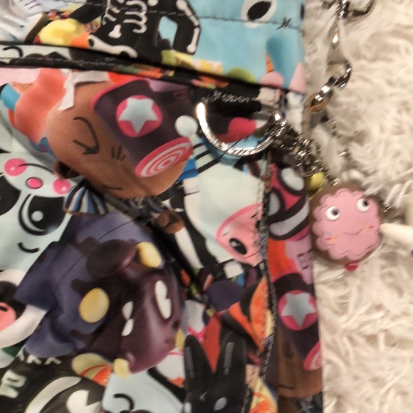 Kidrobot Purse/ Tote/ Satchel with Grey strap Multicored Print Robot messenger - Picture 3 of 14